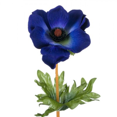 Floare Artificială Anemona, Tulpină Scurtă, Culoare Albastru, 40 cm, Plastic foto