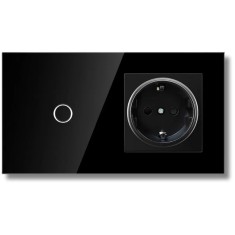 Intrerupator touch si Priza, Rama sticla securizata, iUni 1Y, LED, Black