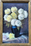 Cumpara ieftin Vază cu tufănele - pictură pe p&acirc;nză semnată indescifrabil (1972), Flori, Ulei, Impresionism