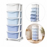 Dulap organizator din plastic, 5 sertare depozitare, model nuante albastre, JollyMag, PO23, 97x38x37 cm