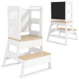 AIYAPLAY Turn de &Icirc;nvățare pentru Copii 3-6 Ani cu Tablă și Balustradă de Siguranță, 55x52,5x87,5 cm, Alb | Aosom Romania