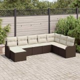 VidaXL Set de canapele pentru grădină 8 pcs Maro și alb Rattan poli