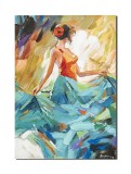 Cumpara ieftin Tablou pictat manual, Eleganta in turcoaz, 70x50cm ulei pe panza in cutit efect 3D, Magistral