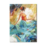 Tablou pictat manual, Eleganta in turcoaz, 70x50cm ulei pe panza in cutit efect 3D, Magistral