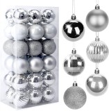 Set 36 globuri pentru bradul de Craciun Blazor, plastic, argintiu, 4 cm