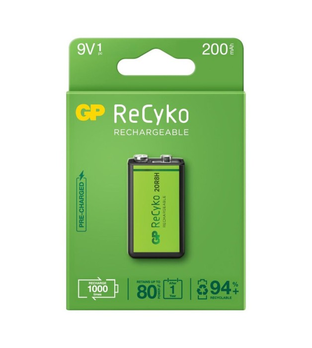 GP 6F22/9V GP ReCyko+ 200 Series 200mAh Reincarcabil-Conținutul pachetului 1 Bucată