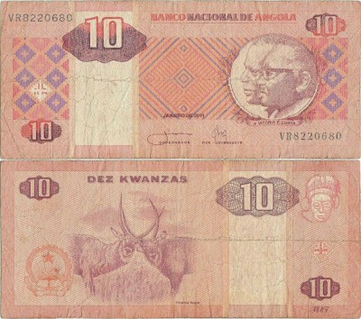 2011 (1), 10 kwanzas (P-145c) - Angola! foto