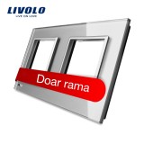 Rama dubla pentru priza Livolo din sticla Crystal, gri