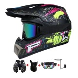 Set Cască Cross Rebel MX cu Mănuși, Ochelari, Cagulă și Suport de Perete pentru Motociclete, Enduro, Atv, Bicicletă- Flytec&trade;