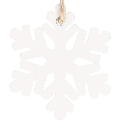 Decoratiune brad fulg de zapada din lemn, set 6 bucati, 4cm, alb foto