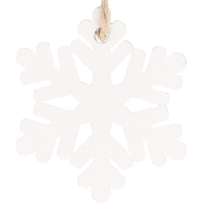 Decoratiune brad fulg de zapada din lemn, set 6 bucati, 4cm, alb
