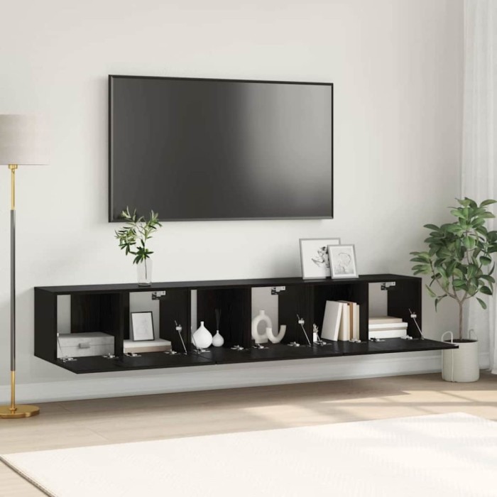 vidaXL Cabinet TV 3 pcs Negru 60 x 30 x 30 cm Lemn compozit