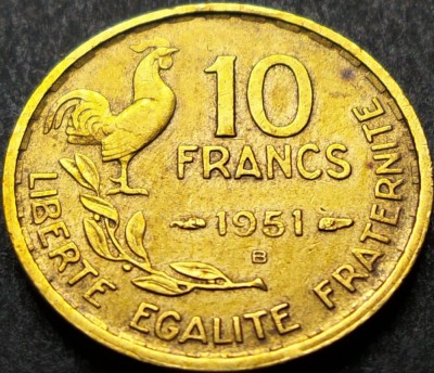Moneda istorica 10 FRANCI - FRANTA, anul 1951 *cod 1026 - litera B foto