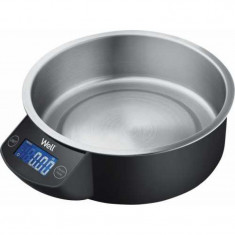 Cantar de bucatarie Well Gloria, 5 kg, 0.05 g, functie TARA, indicator baterie descarcata, inox, afisaj digital, Gri