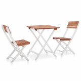 Set mobilier bistro, 3 piese, maro &icirc;nchis &amp;amp; alb lemn de acacia, vidaXL