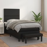 VidaXL Pat box spring cu saltea, negru, 100x200 cm, piele ecologică