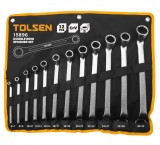 Set 12 Chei Inelare Duble Tolsen, Cr-V, 6-32mm, DIN838, Cromate Mat, Geanta