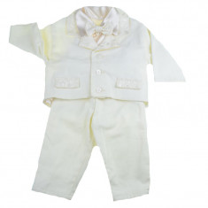 Costum de botez 4 piese pentru baieti Mini Junior CEB-37, Crem foto