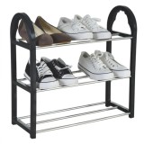 Suport pliabil pentru incaltaminte, Herum&reg;, cu 3 rafturi, Negru, 41 x 19 x 47.5 cm