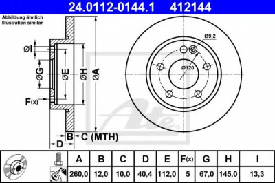 Disc frana MERCEDES A-CLASS (W168) (1997 - 2004) ATE 24.0112-0144.1 foto