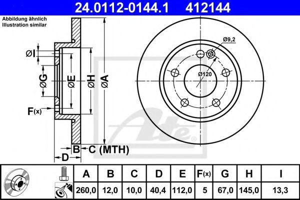 Disc frana MERCEDES A-CLASS (W168) (1997 - 2004) ATE 24.0112-0144.1