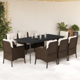 VidaXL Set mobilier de grădină cu perne, 9 piese, maro, poliratan