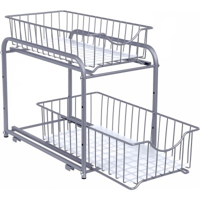 SONGMICS Raft organizator de depozitare cu 2 niveluri, cu sertare glisante, pentru bucatarie sau baie, 21x37x34cm, argintiu Household NewTrend foto