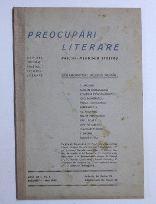 PREOCUPARI LITERARE , DIRECTOR : VLADIMIR STREINU , ANUL VII , NR. 5 , MAI 1942 foto