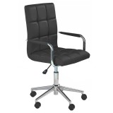 Scaun birou copii HM Gonzo 2, Ergonomic, Cadru metalic, Tapitat cu piele ecologica, Mecanism de balans, Cu brate, 90 Kg, Negru