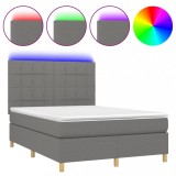 Cumpara ieftin Pat cu arcuri, saltea si LED, gri inchis, 140x200 cm, textil