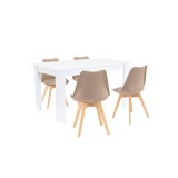 Set de masă Zara 4+1 bej-alb