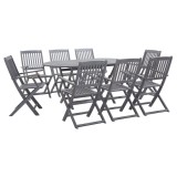 Gossi set mobilier de gradina, 9 piese, gri, lemn masiv de acacia