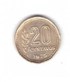 Moneda Argentina 20 centavos 1975, stare foarte buna, curata, America Centrala si de Sud, Alama