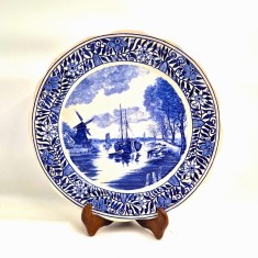 farfurie decorativa Delft Bochs Belgia portelan ceramica 34 cm diametru marin