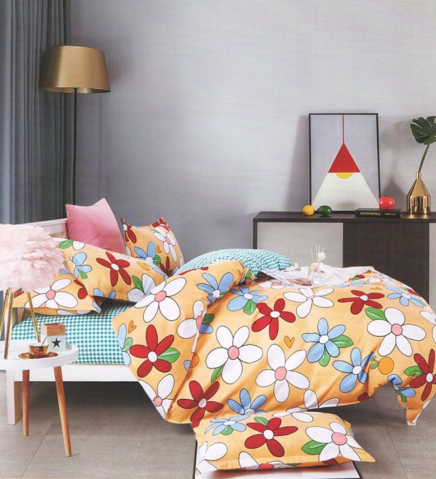 Lenjerie de pat pentru o persoana cu 2 huse de perna patrata, Ismay, bumbac mercerizat, multicolor