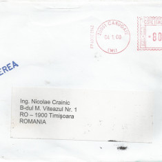 Italia, plic circulat in Romania, francatura mecanica, aerofilatelie, 2000