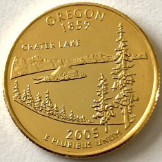 AMERICA QUARTER 1/4 DOLLAR 2005 LITERA D. (LACUL CRATERULUI - OREGON),PLACAT AUR foto