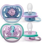 Set 2 suzete Philips-Avent SCF085/61, ultra air pacifier 6-18 luni, Ortodontice, fara BPA, Peste/Calut de mare