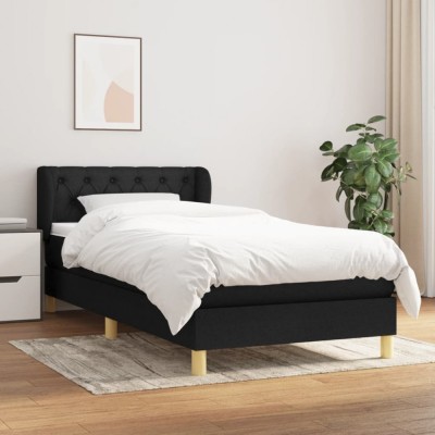Pat box spring cu saltea, negru, 80x200 cm, textil foto
