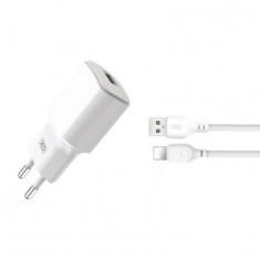 INCARCATOR RETEA XO-L73, 2,4A, 1 X USB + CABLU DE DATE / INCARCARE LIGHTNING (APPLE), ALB, BLISTER