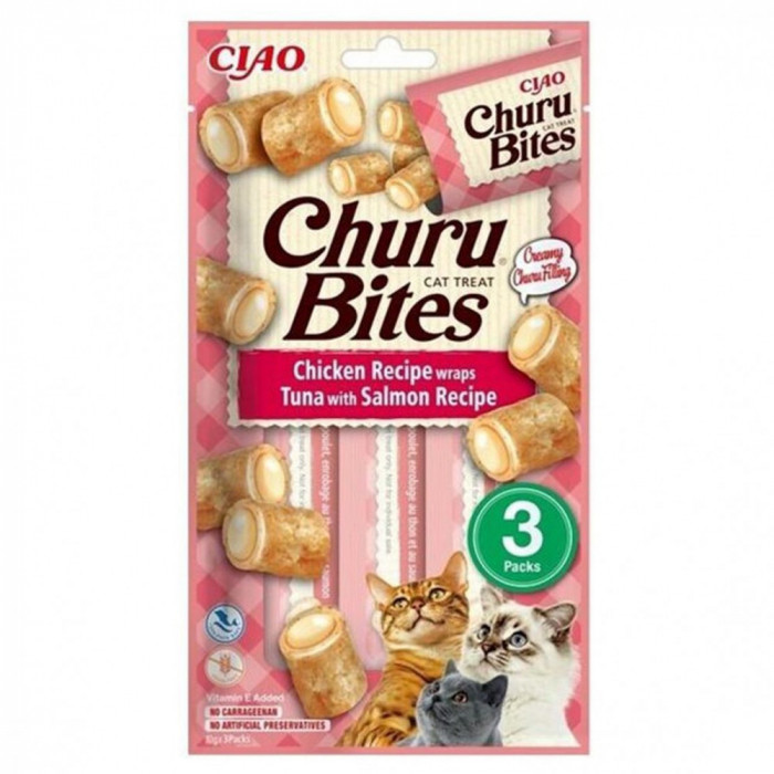 Inaba Churu Bites pisică pui cu ton și somon 3 x 10 g