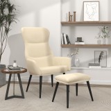 VidaXL Scaun de relaxare cu taburet, crem, textil