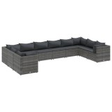 Cumpara ieftin Set mobilier de gradina cu perne, 10 piese, gri, poliratan