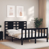 VidaXL Cadru de pat cu tăblie dublu mic, negru, lemn masiv