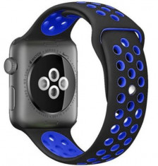 Curea iUni compatibila cu Apple Watch 1/2/3/4/5/6/7, 38mm, Silicon Sport, Negru/Albastru foto