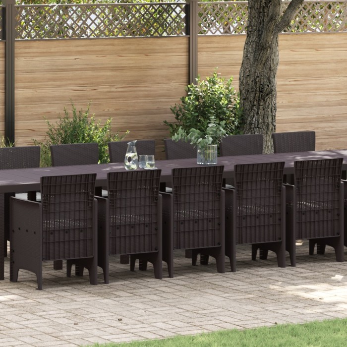 vidaXL Set de masă pentru grădină 17 pcs Maro Ratan Polt