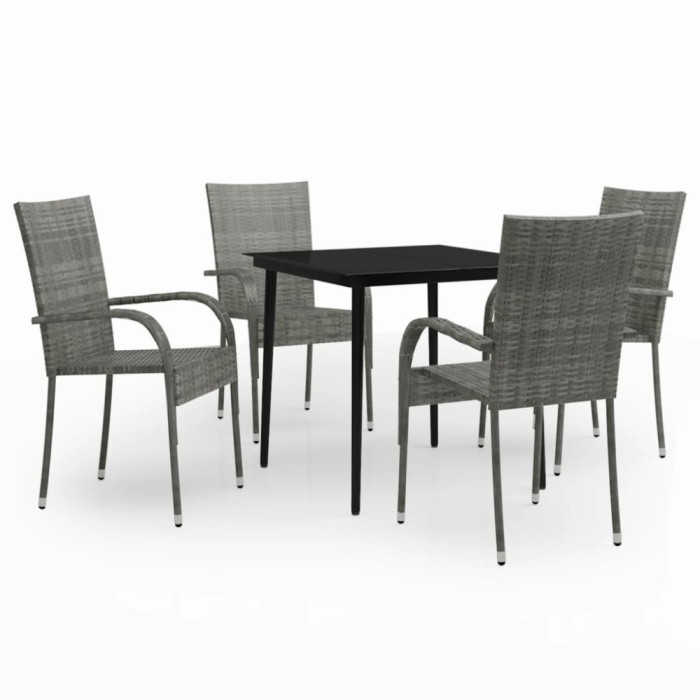 Set de servit masa pentru gradina, 5 piese, gri si negru
