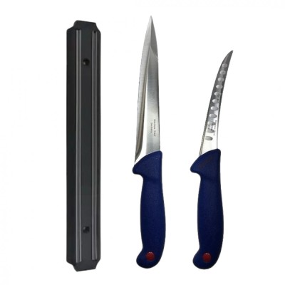 Set profesional de macelarie, injunghiat, transat, filetat, dezosat, 2 cutite, suport magnetic foto