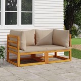 vidaXL Canapele colț modulare, 2 buc, perne taupe, lemn masiv acacia 360000