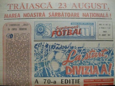 Supliment Sport (fotbal) - 21 august 1987, prezentare echipe, editia 70 foto